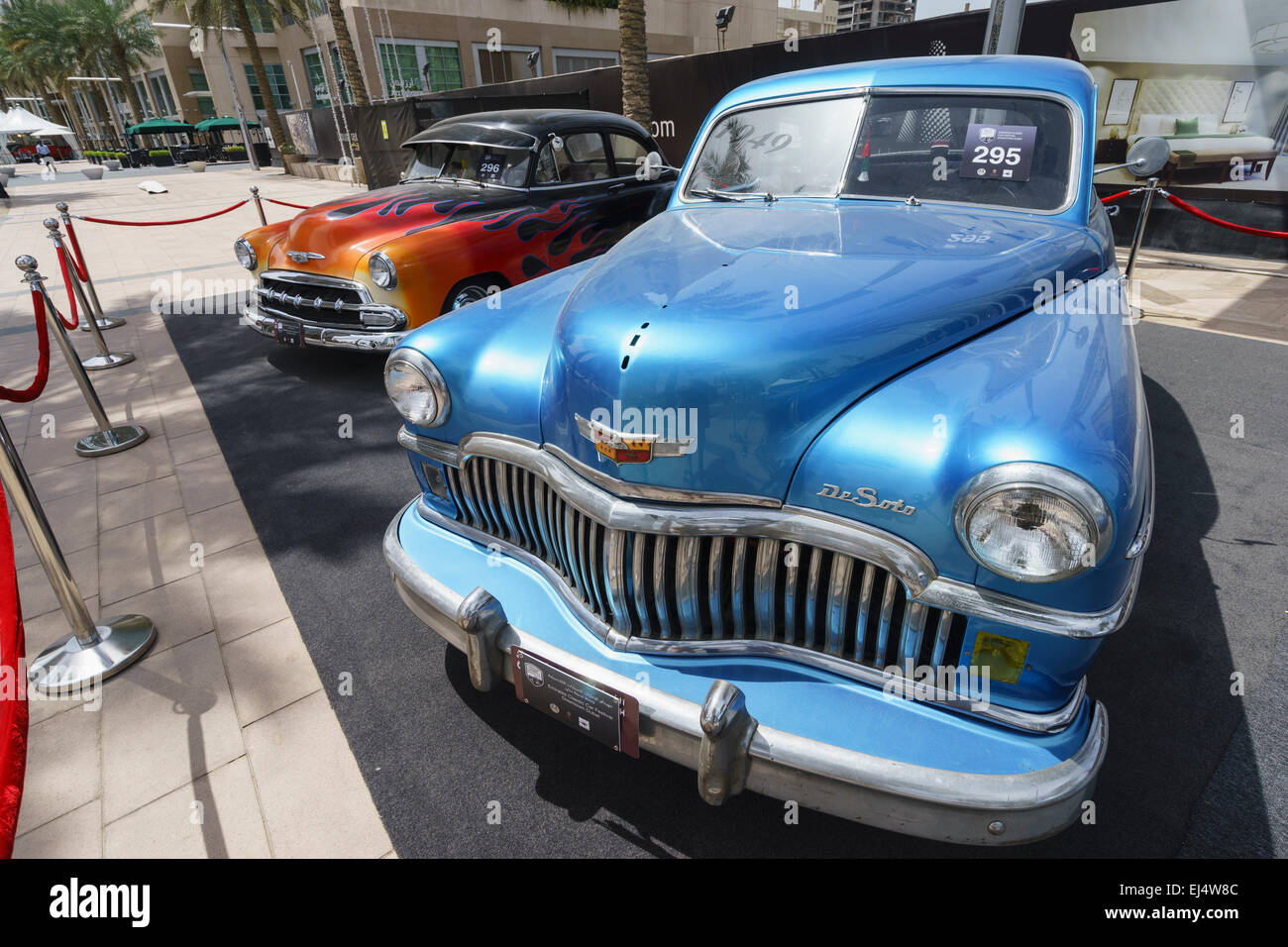 Vintage cars on display at the Emirates Classic Car Festival March 2015 in Downtown district of Dubai United Arab Emirates Stock Photo