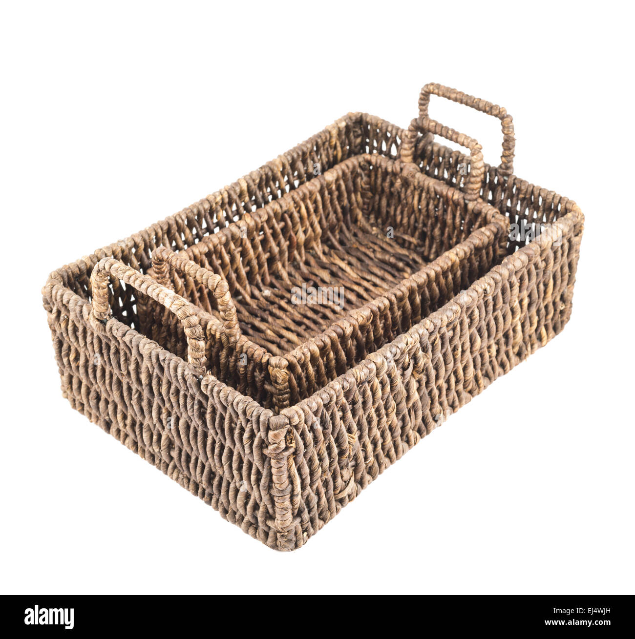 Two brown wicker baskets isolated Stock Photo Alamy