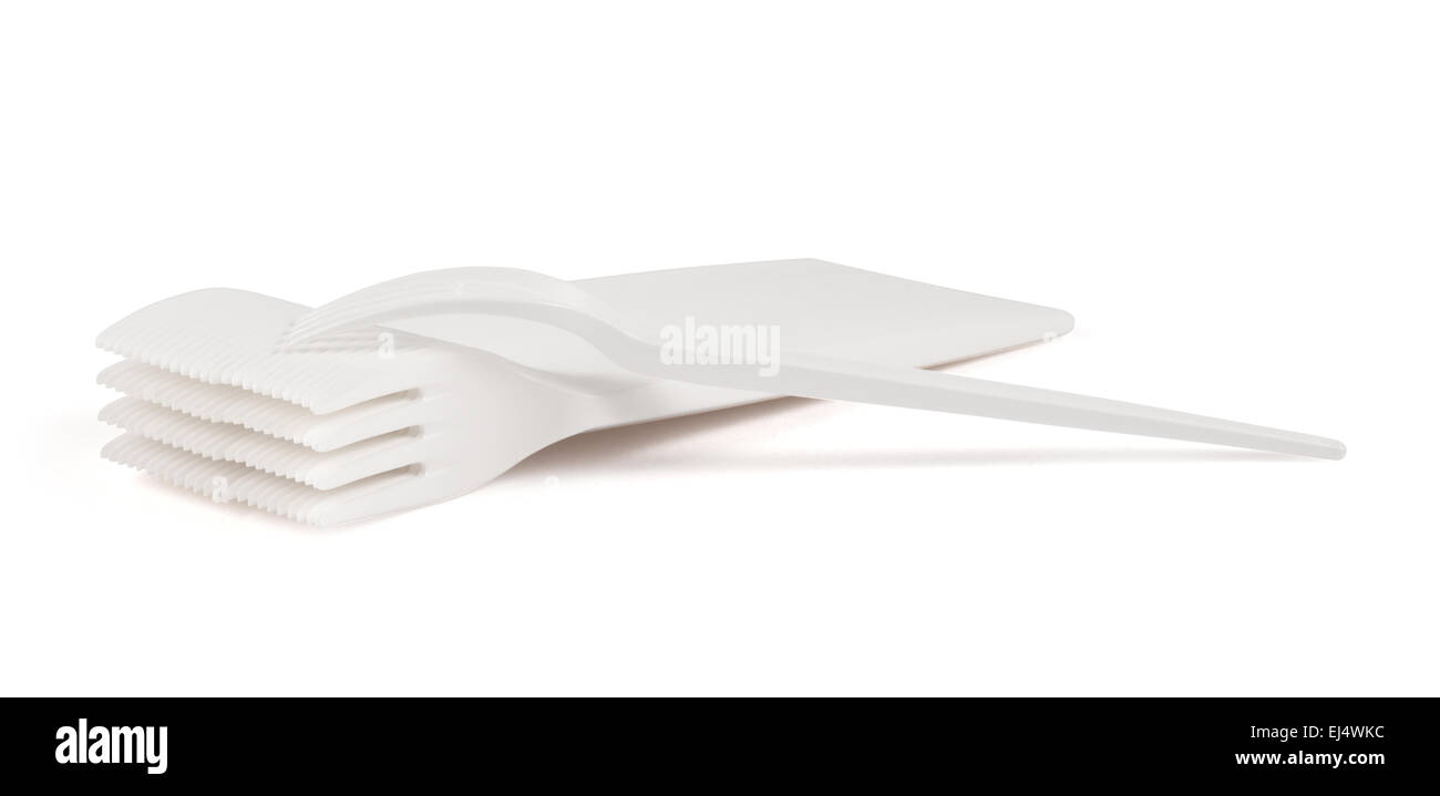 Disposable white plastic forks isolated Stock Photo Alamy