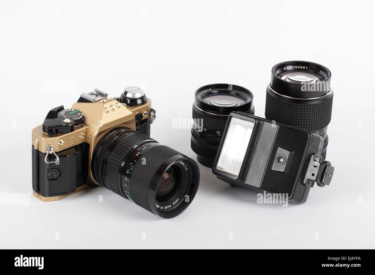 Golden vintage camera equipment Stock Photo