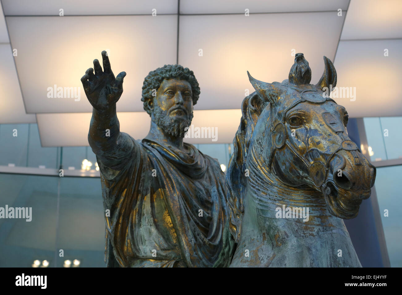Equestrian statue of Marcus Aurelius (121-10 AD). Roman emperor. 2nd C. AD. Capitoline Museums. Rome. Italy. Stock Photo