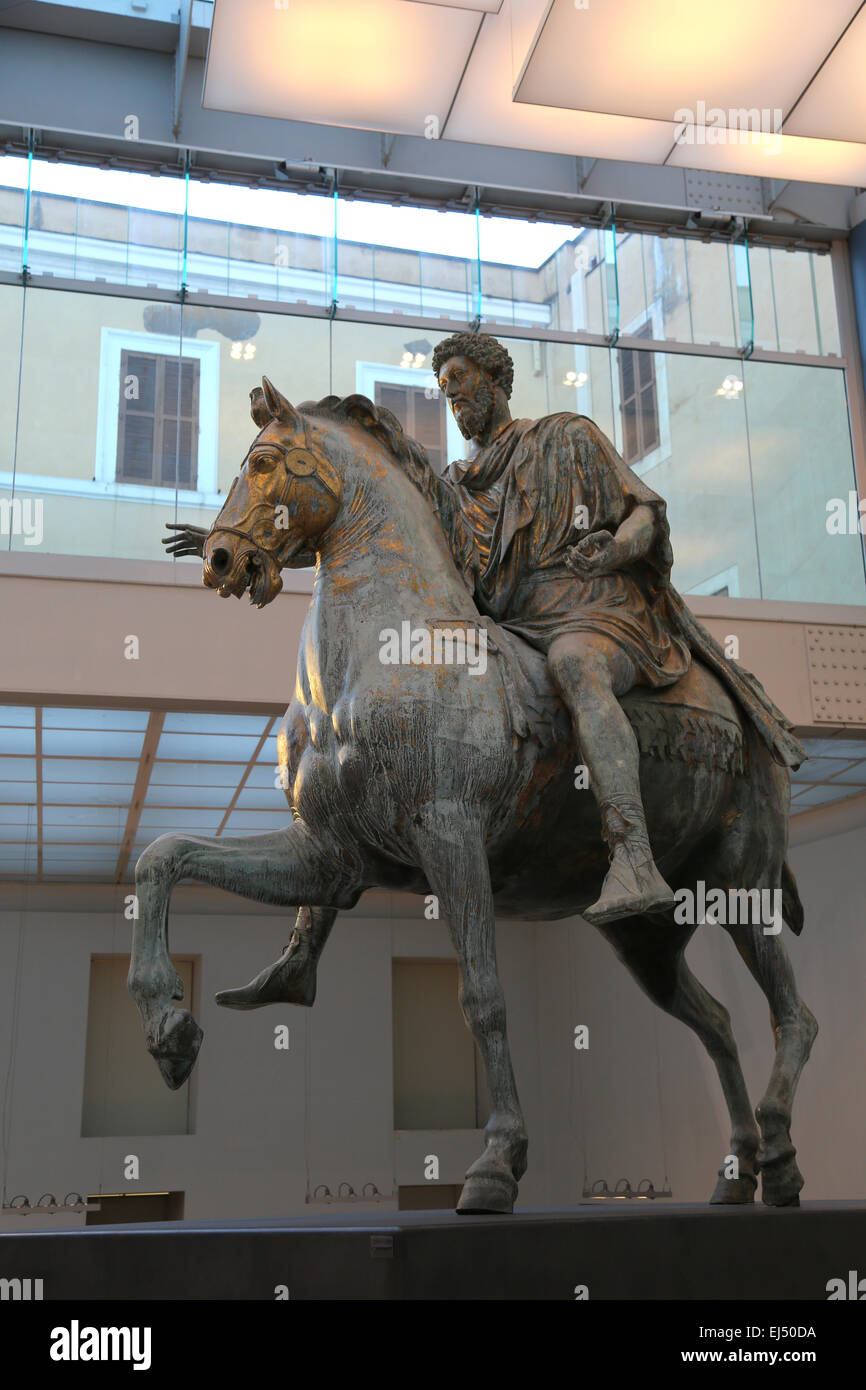 Equestrian statue of Marcus Aurelius (121-10 AD). Roman emperor. 2nd C. AD. Capitoline Museums. Rome. Italy. Stock Photo