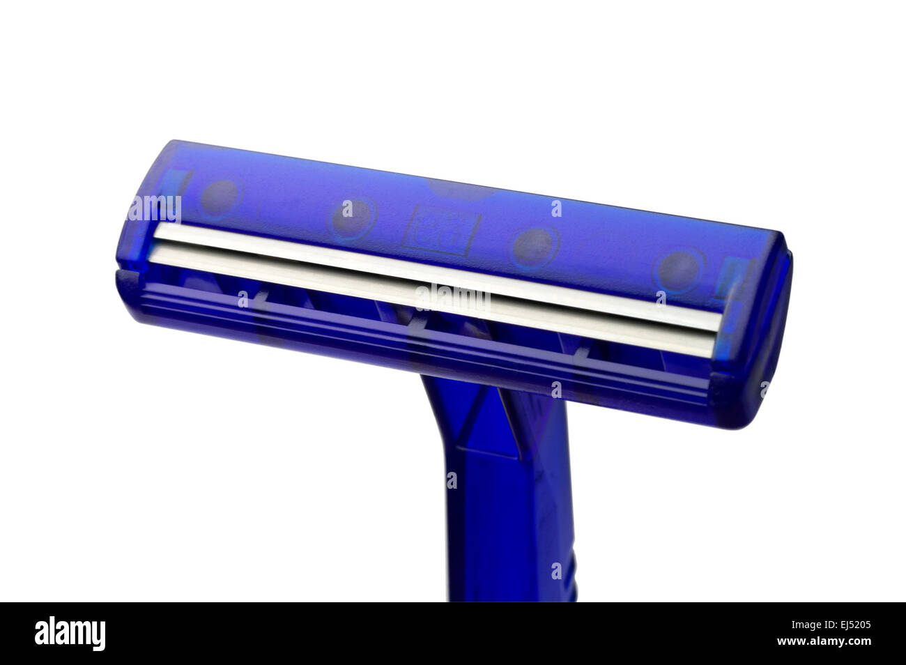 Blue razor closeup with clipping path Stock Photo