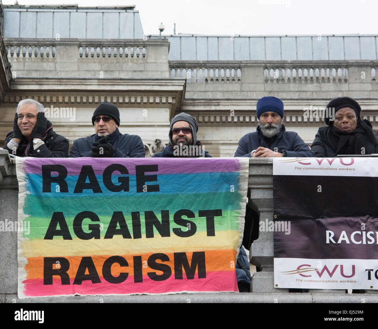 Anti Racist Protest London, 21st March 2015 Anti-racism protesters fly their banners in ...