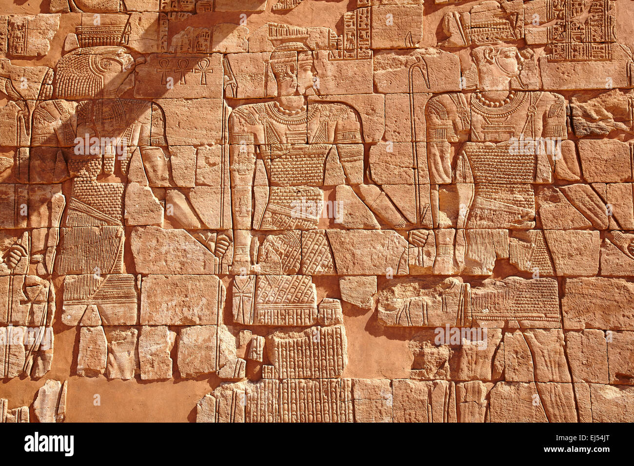Bas-relief on a side wall of Apedemak (Lion) Temple, Musawwarat es-Sufra, North Sudan, Africa Stock Photo