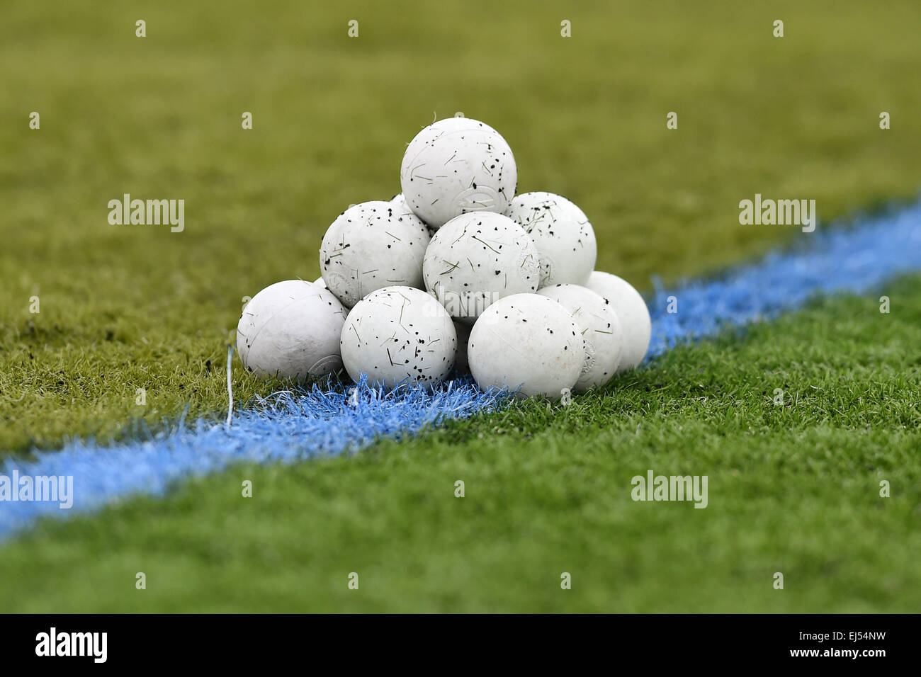 Hamilton, New York, USA. 21st Mar, 2015. A stack of lacrosse balls sit