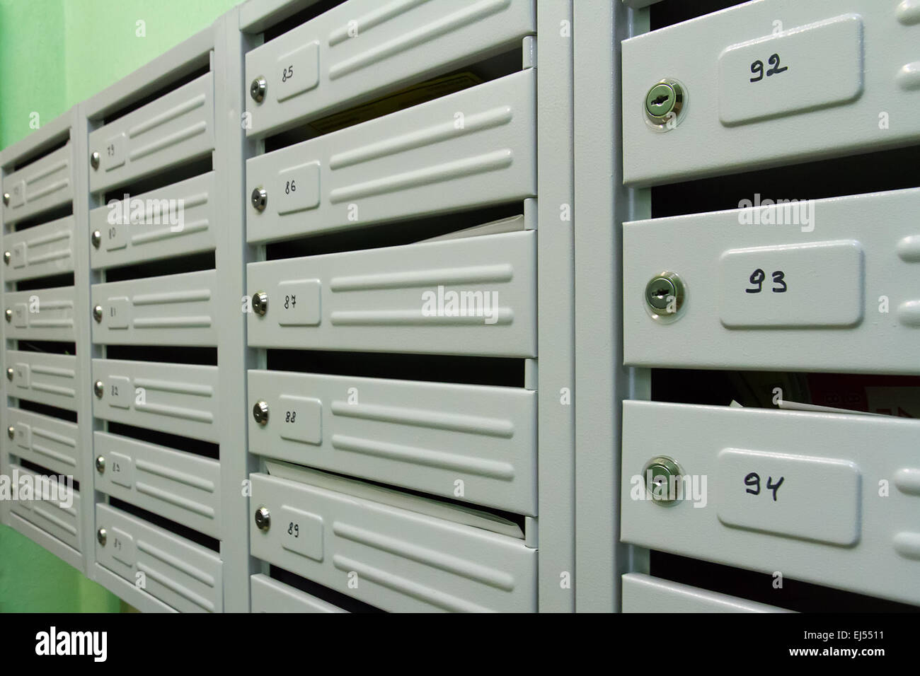 Mailboxes in the interior of residential house Stock Photo Alamy