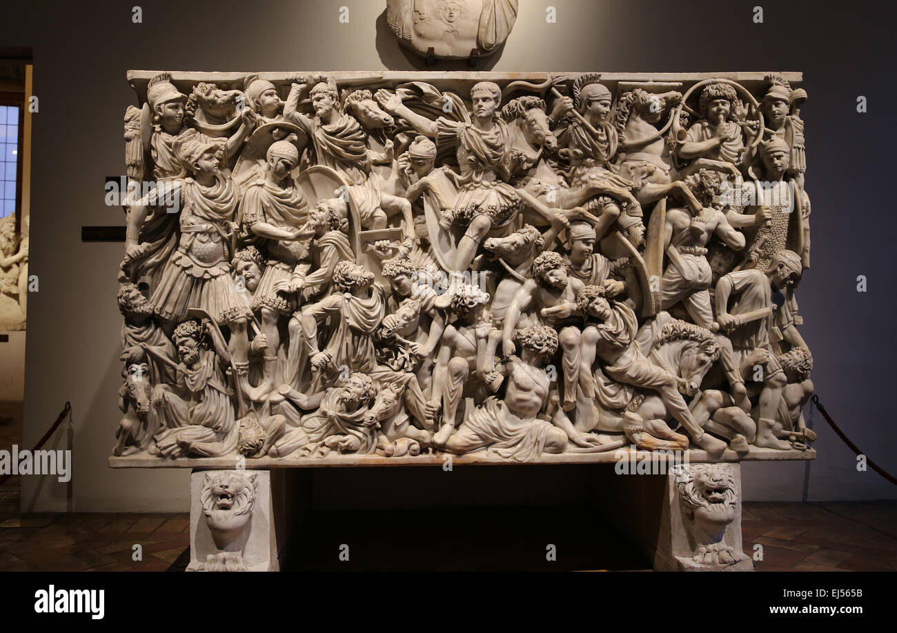 Ludovisi Battle sarcophagus. 3rd century. Roman era. Battle scene between Romans and Goths. Stock Photo