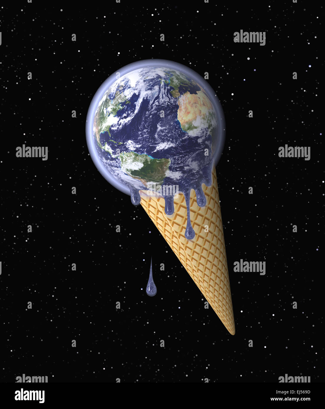 Earth in the Shape of the Ice Cream symbolizing Global Warming.Globe mapping image provided by NASA Stock Photo