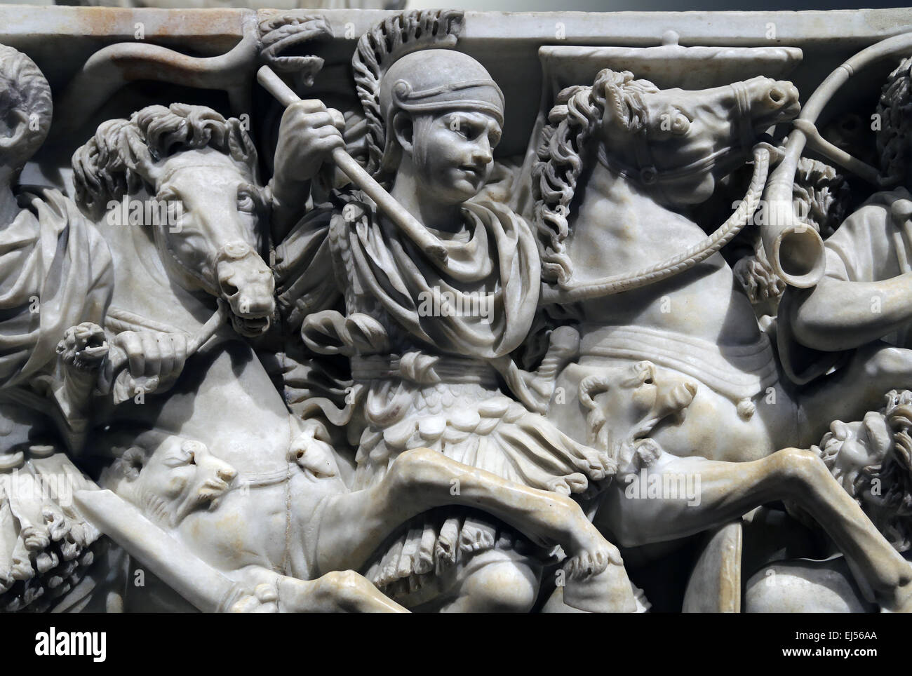 Ludovisi Battle sarcophagus. 3rd c. Roman era. Battle scene between Romans and Goths. National Museum of Rome. Altemps Palace Stock Photo