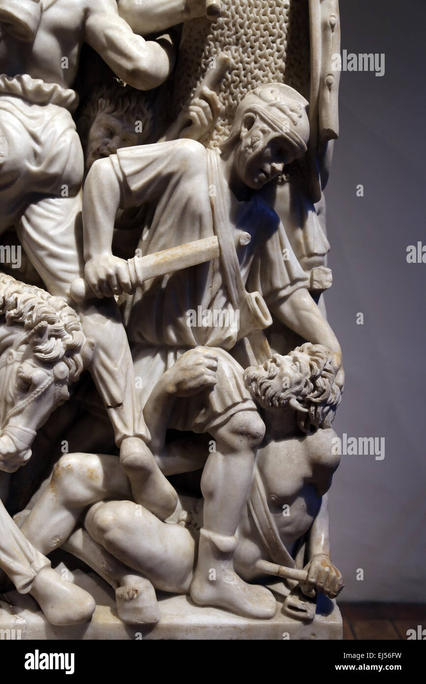 Ludovisi Battle sarcophagus. 3rd century. Roman. Battle scene between Romans and Goths. National Museum of Rome. Altemps Palace. Stock Photo