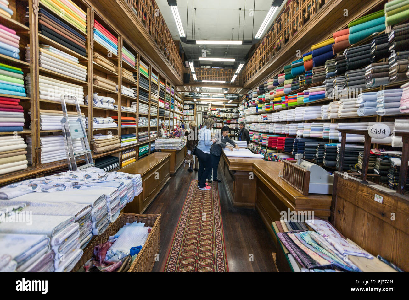 Vintage textile shop in Pontevedra Stock Photo