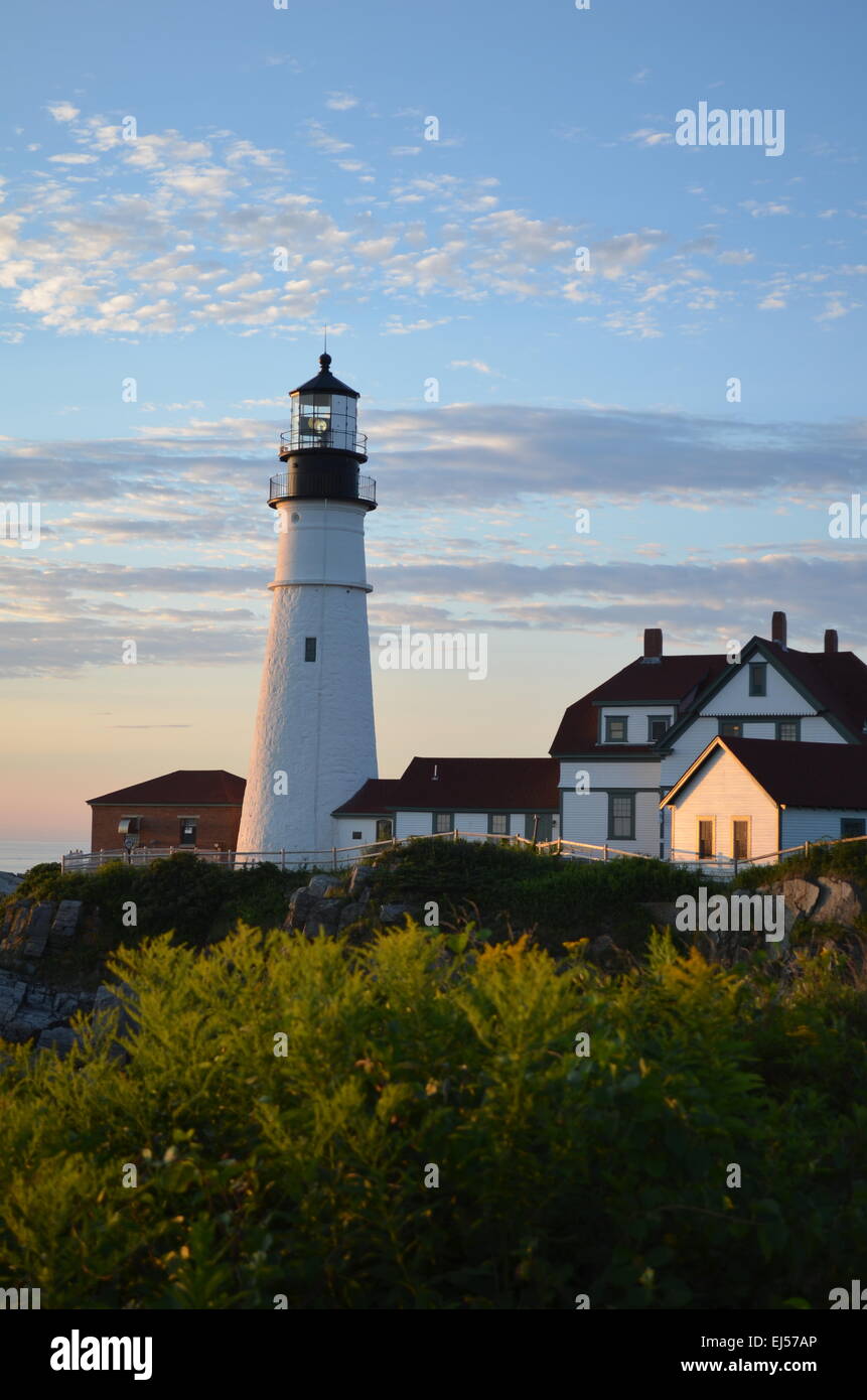 Portland Lighthouse at sunrise. Stock Photo