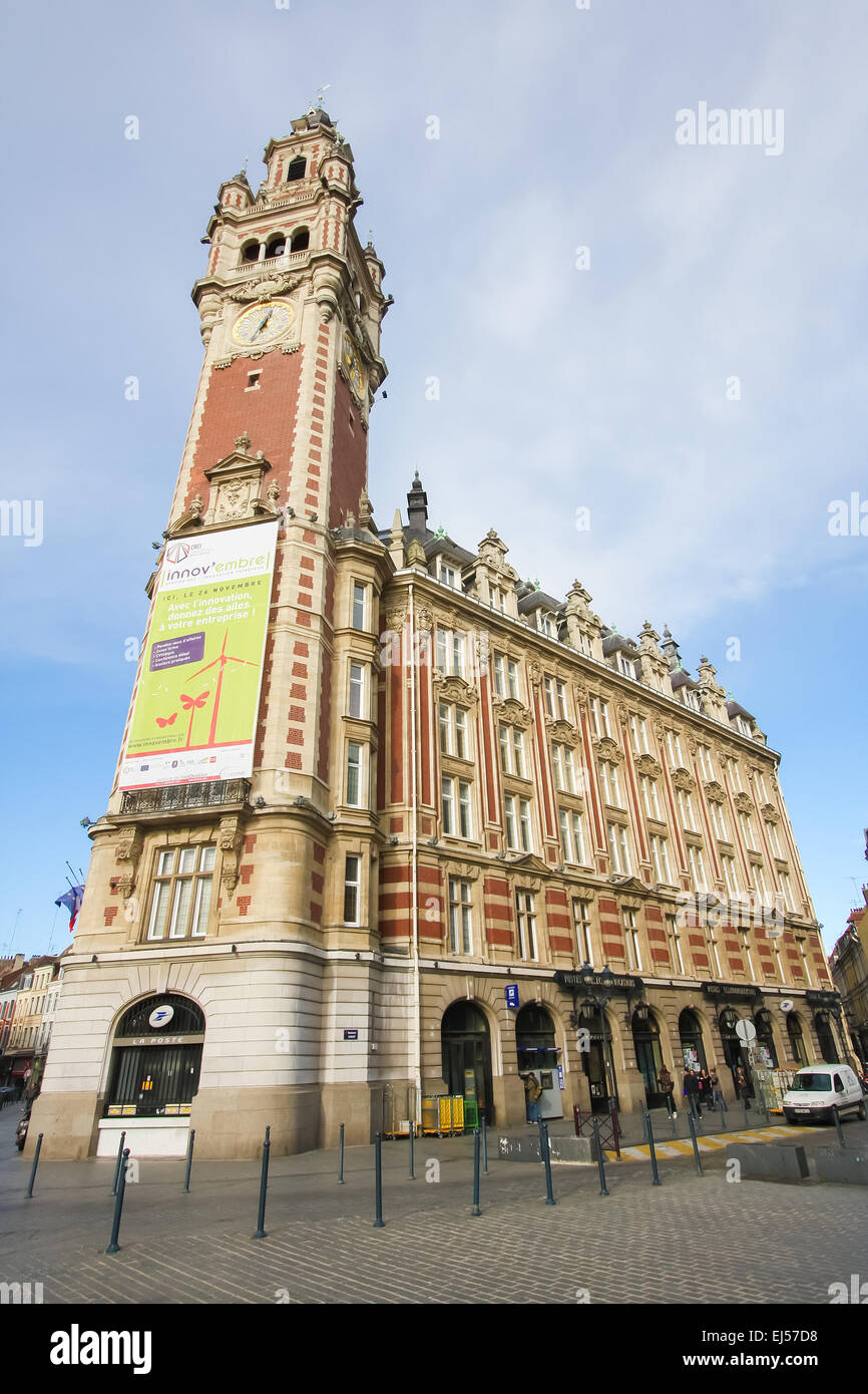 Chambre de Commerce in the center of Lille, France, one of the most famous buildings in the city. Stock Photo
