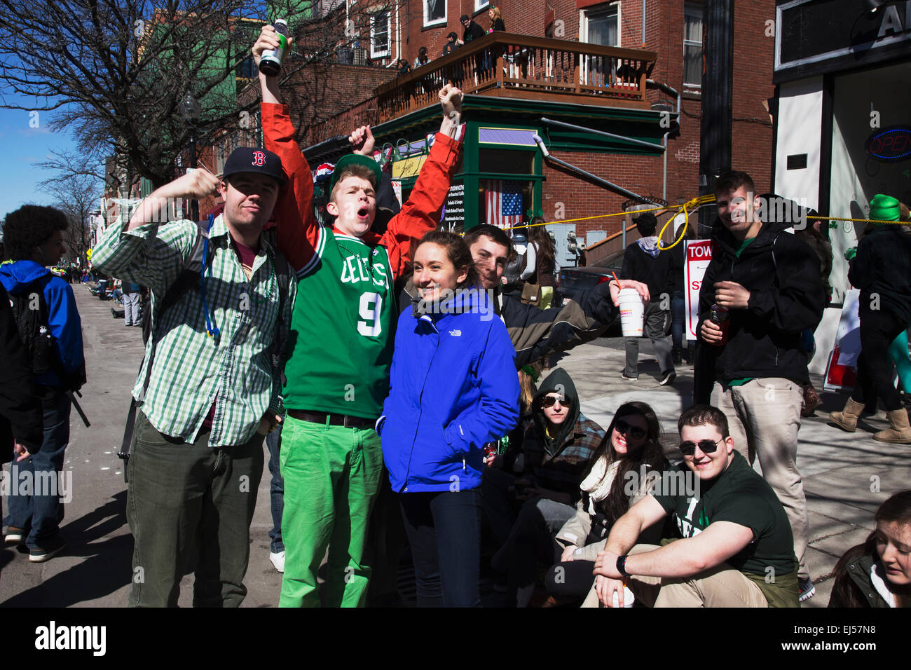 Enthusiastic crowd, St. Patrick's Day Parade, 2014, South Boston, Massachusetts, USA Stock Photo