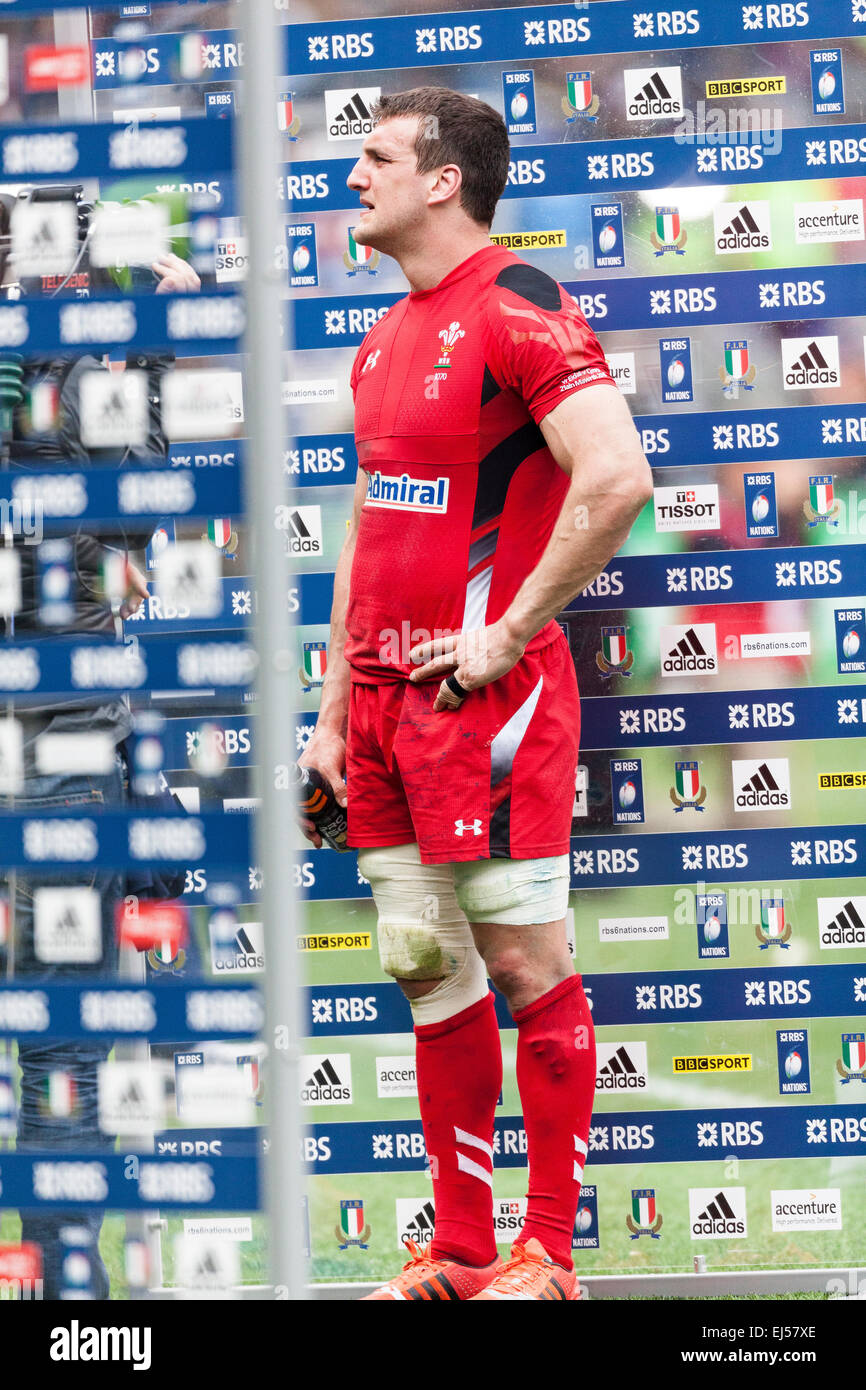 Rome, Italy. 21st Mar, 2015. Welsh captain Sam Warburton interviwsed ater the match, Stadio Olimpico, Rome, Italy. Credit:  Stephen Bisgrove/Alamy Live News Stock Photo