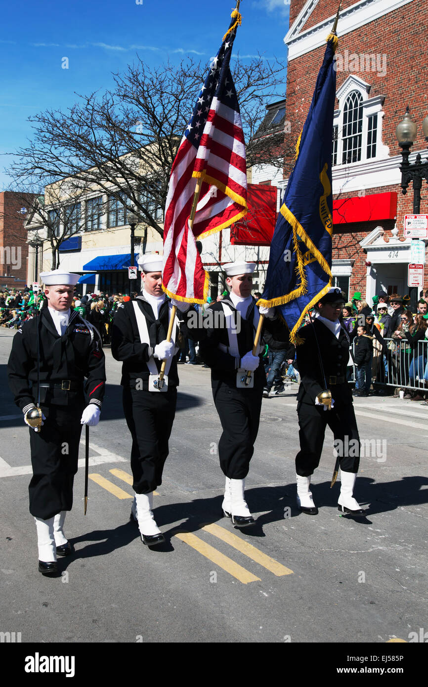 Navy Honor Guard, St. Patrick's Day Parade, 2014, South Boston, Massachusetts, USA Stock Photo