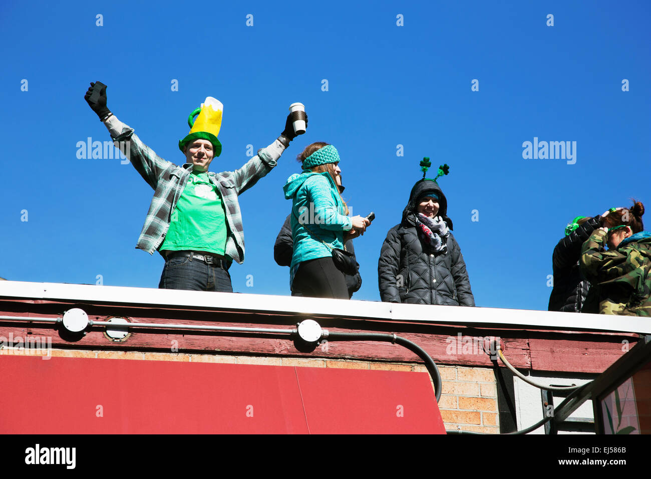 Enthusiastic crowd, St. Patrick's Day Parade, 2014, South Boston, Massachusetts, USA Stock Photo