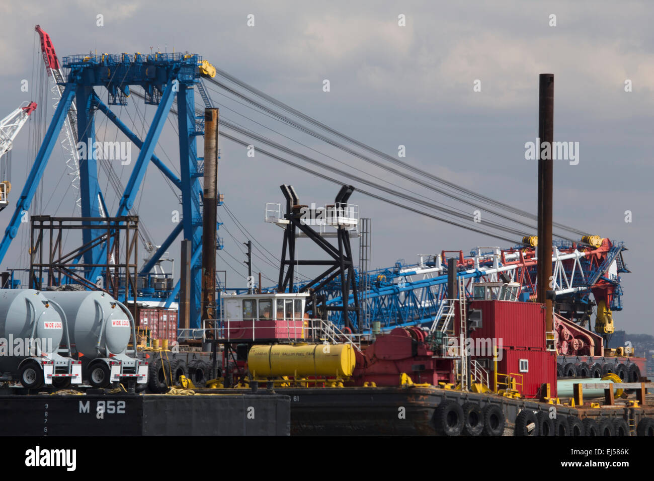 Brightly colored port loading equipment, New York and New Jersey Port Authority, New Jersey, USA Stock Photo