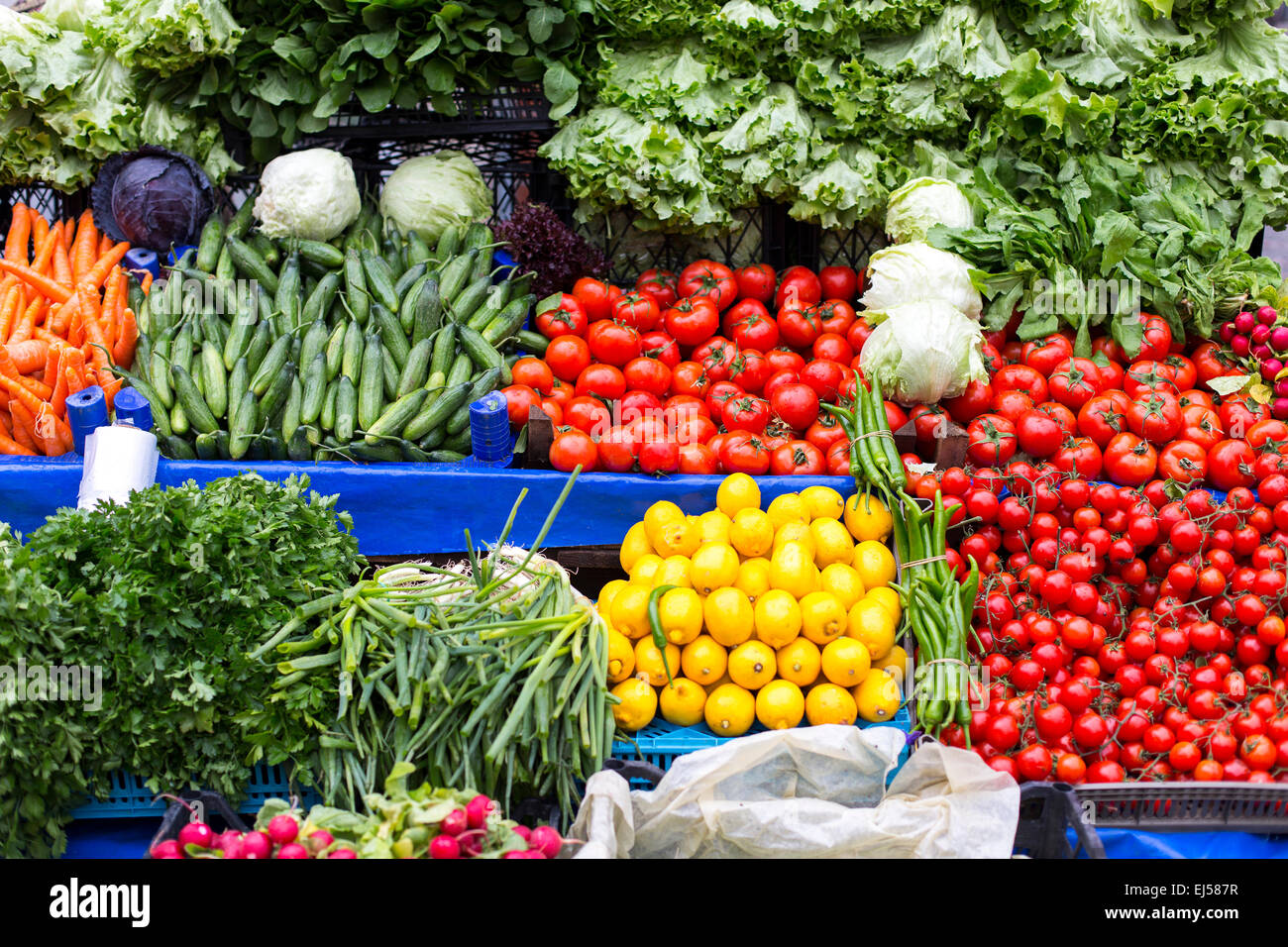 Sale of fresh vegetables on shelf Stock Photo