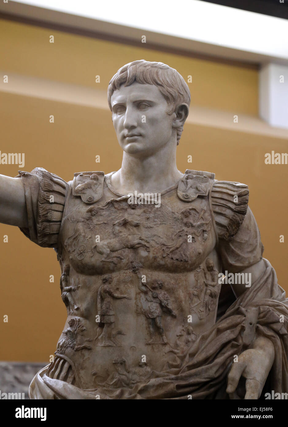 Roman Art. Augustus (61 BC-14 AD). Roman emperor. Marble statue of Augustus of Prima Porta. (1st century). Vatican. Stock Photo