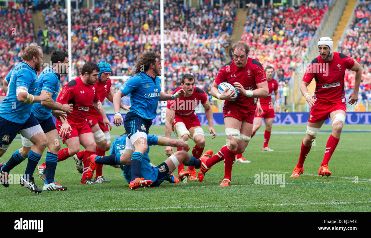 Rome, Italy. 21st Mar, 2015. Wales lock Alun Wyn Jones running with the ball, Stadio Olimpico, Rome, Italy. Credit:  Stephen Bisgrove/Alamy Live News Stock Photo