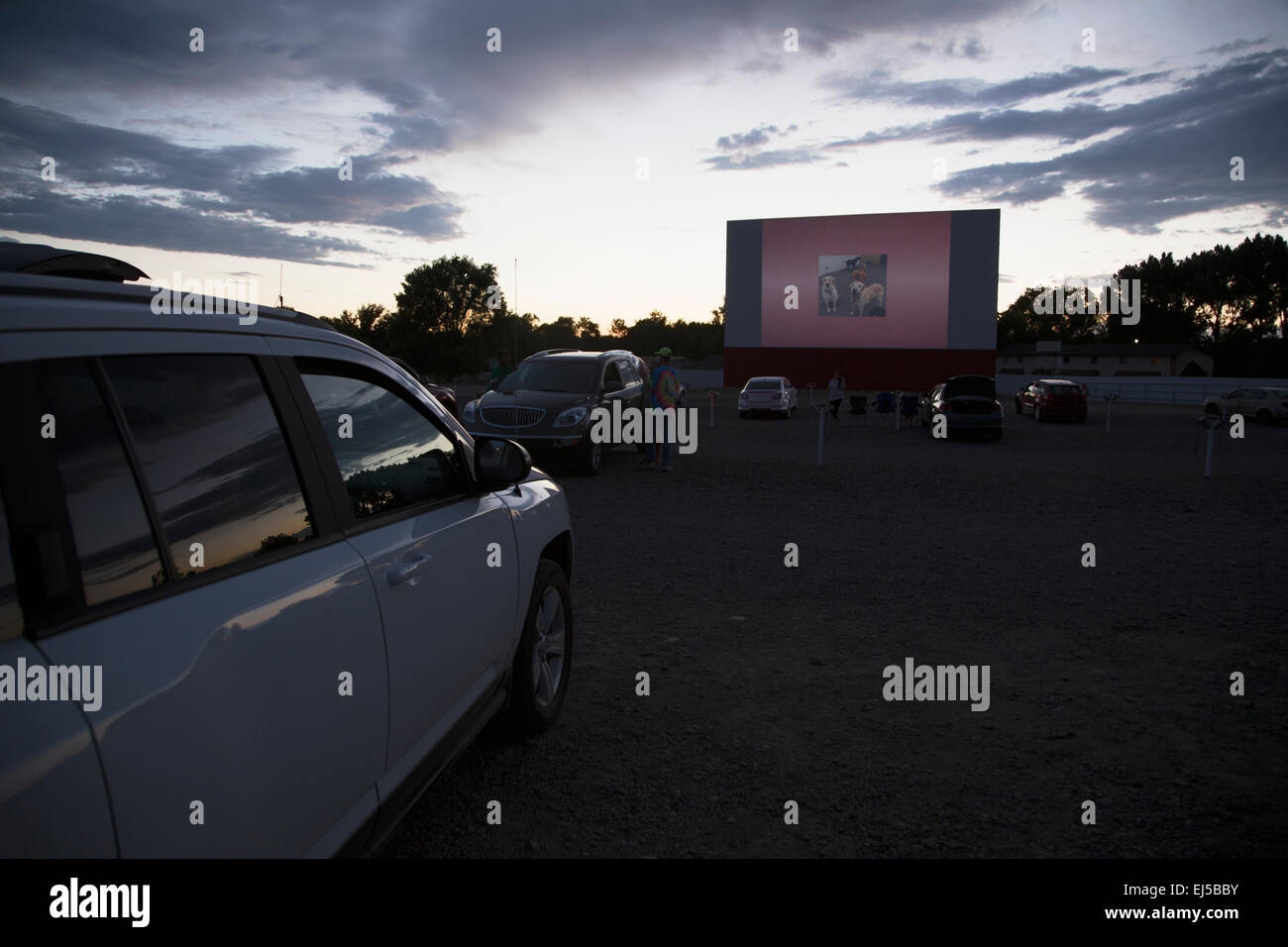 Movie viewers in car at Star Drive In Movie Theater, Montrose, Colorado, USA Stock Photo
