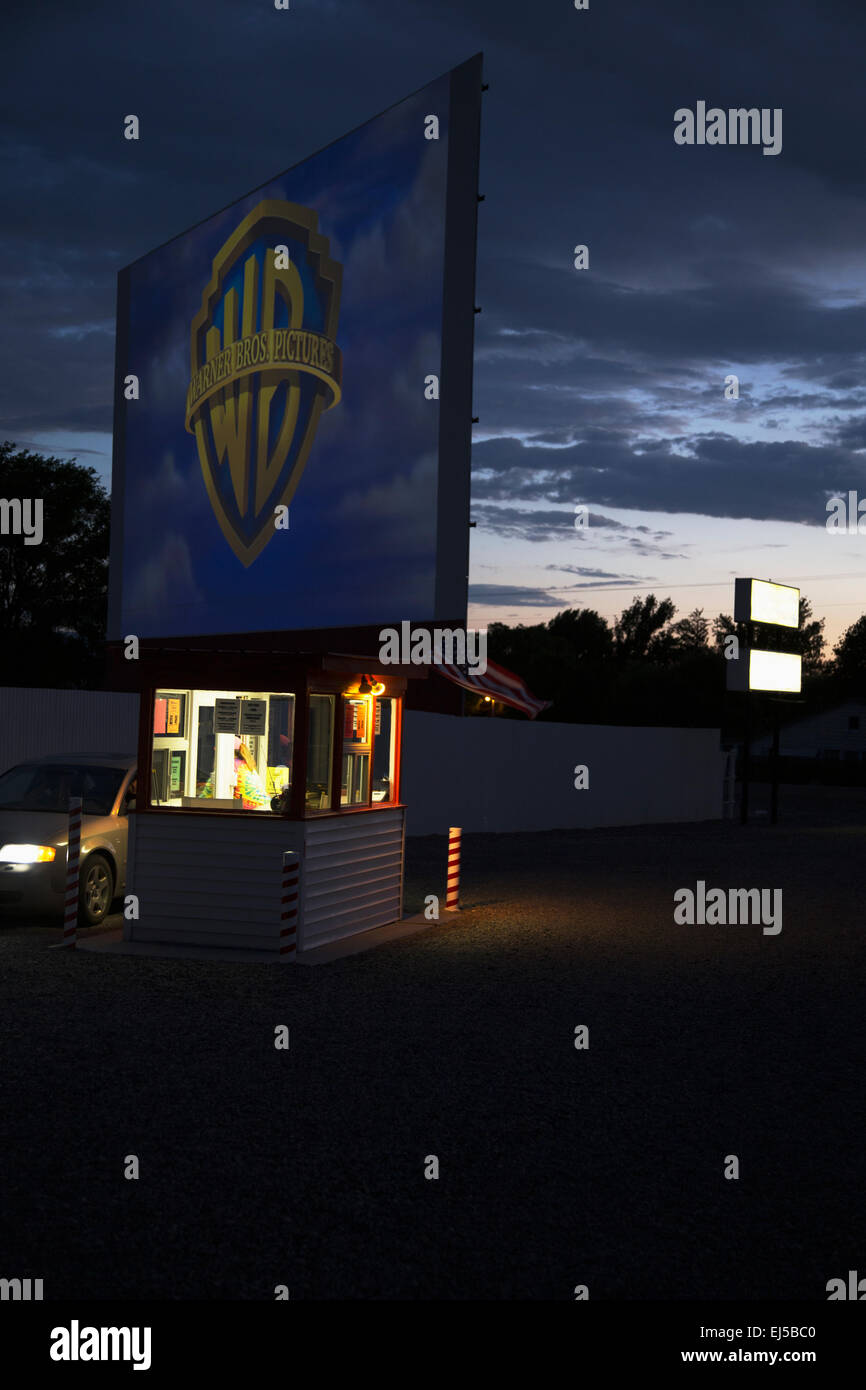 Warner Brothers logo projected at Star Drive In Movie Theater, Montrose, Colorado, USA Stock Photo