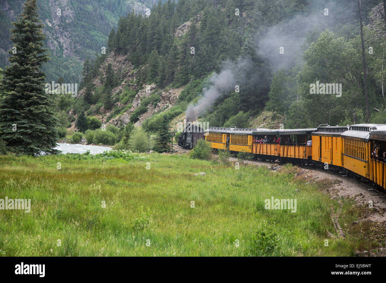 Durango and Silverton Narrow Gauge Railroad Steam Engine Train ride, Durango, Colorado, USA Stock Photo
