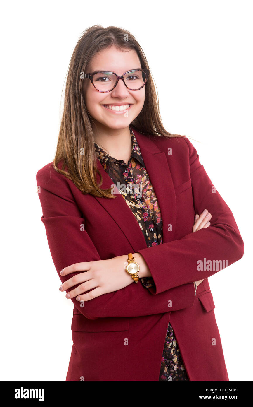 Young beautiful business woman posing isolated Stock Photo - Alamy