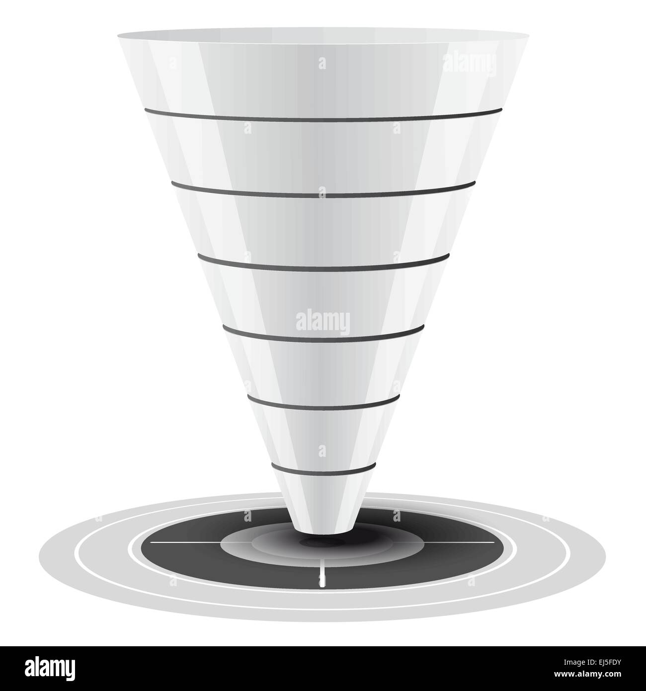 Seven levels conversion funnel over white background with one target at the bottom. analytics chart Stock Vector