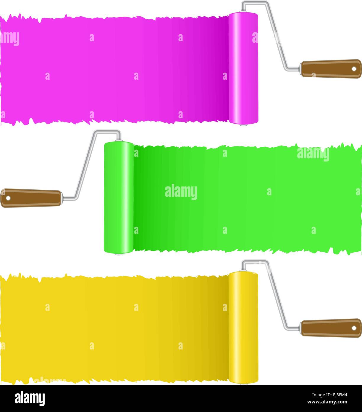 Set of colorful paint roller brush, vector illustration Stock Vector