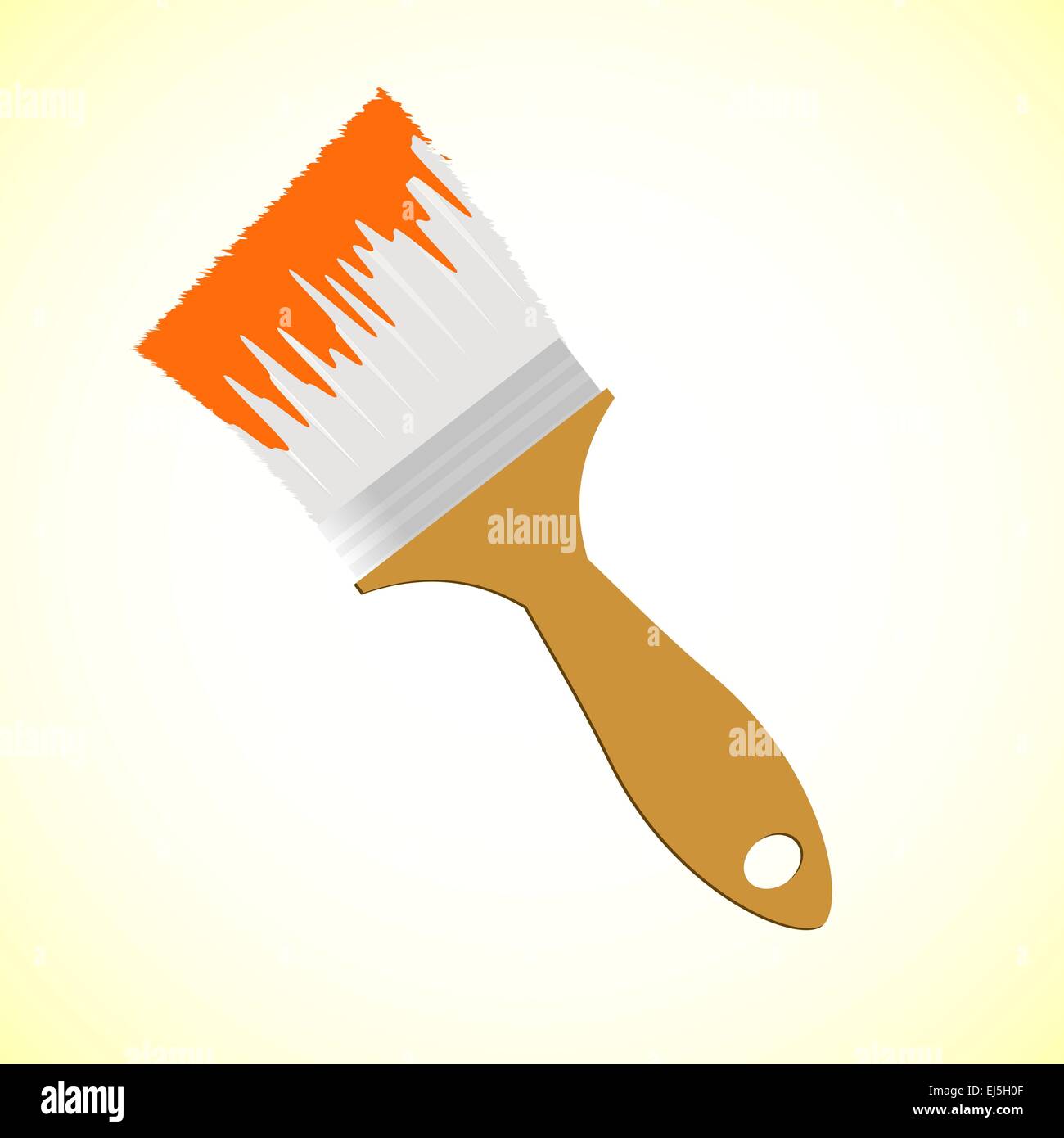 Orange paint brush on yellow smooth background, vector illustration