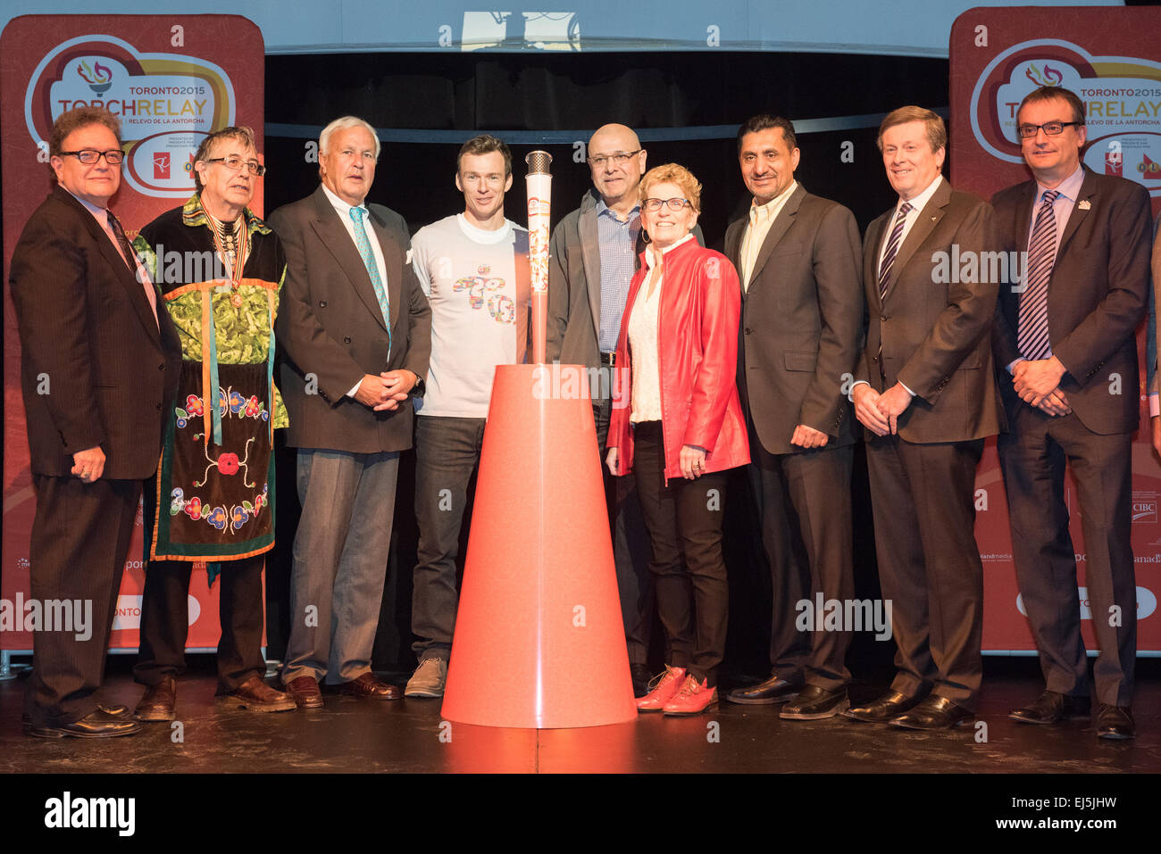 Toronto, CAN., 16 Mar 2015 - Ontario Premier Kathleen Wynne, Toronto Mayor John Tory, and a collection of dignitaries, gathered at The Ontario Science Centre in Toronto to launch the Torch Relay for the 2015 Pan Am/Para Pan Games. Stock Photo