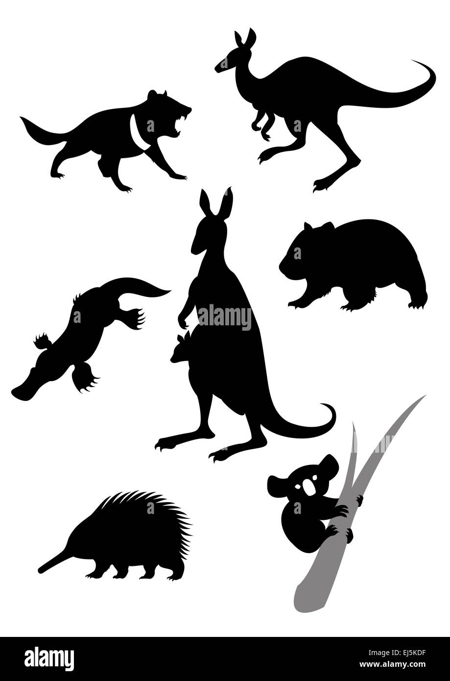 Vector image of silhouettes of australian animals Stock Photo