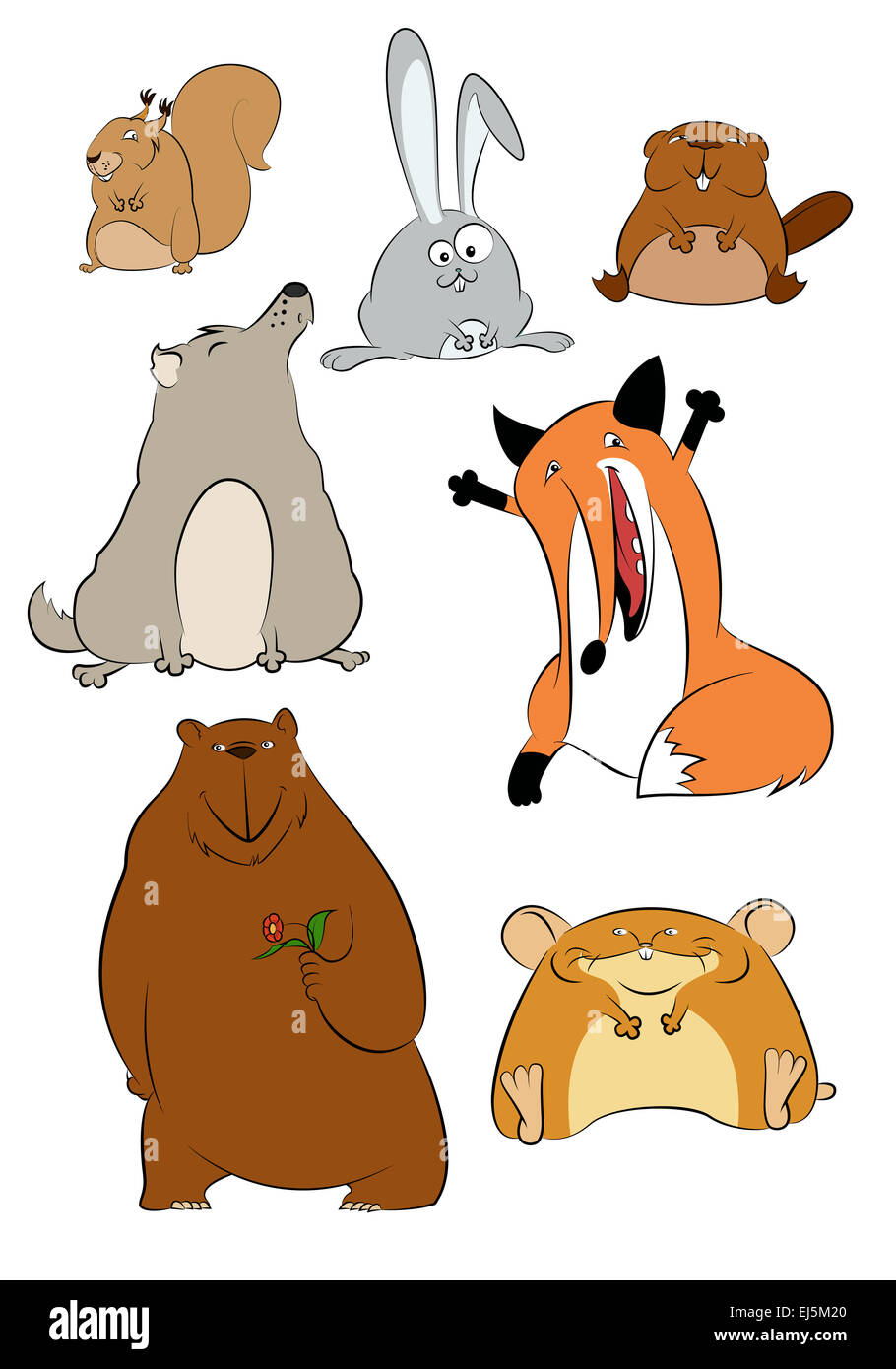 Vector image of collection of wild cartoon animals Stock Photo