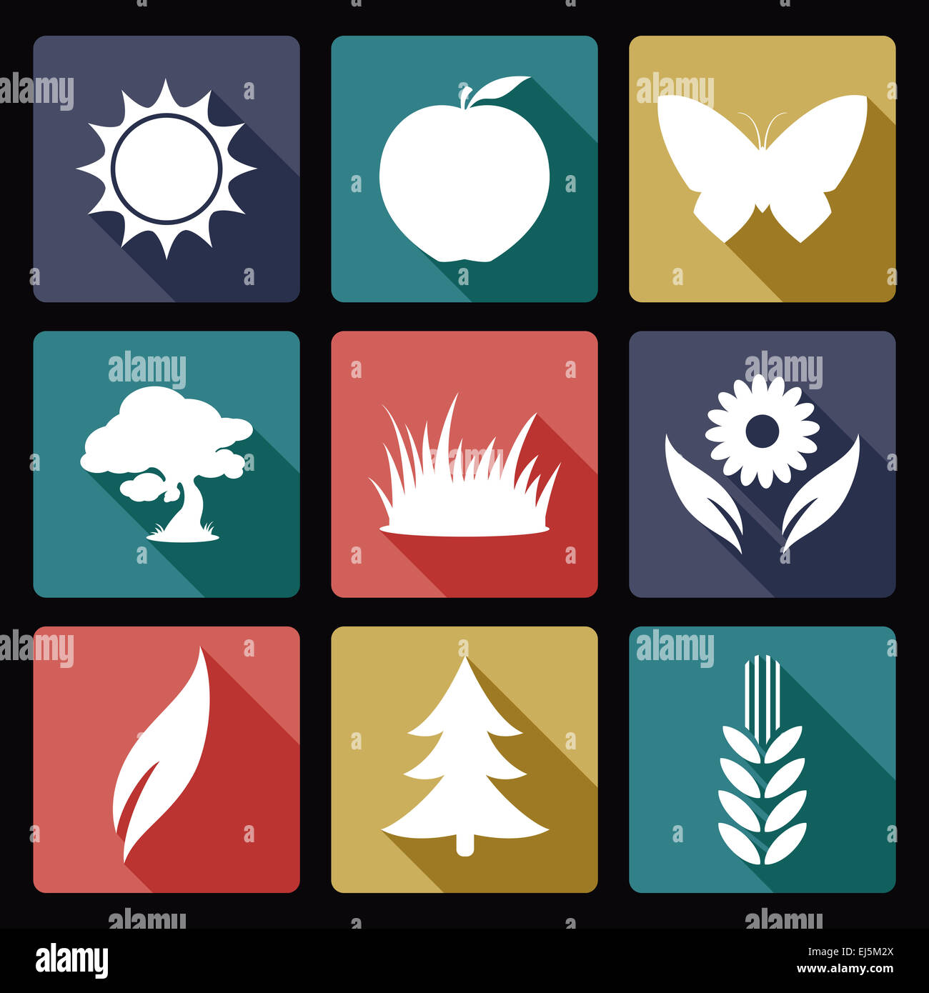 Vector image of collection of flat nature icons Stock Photo - Alamy