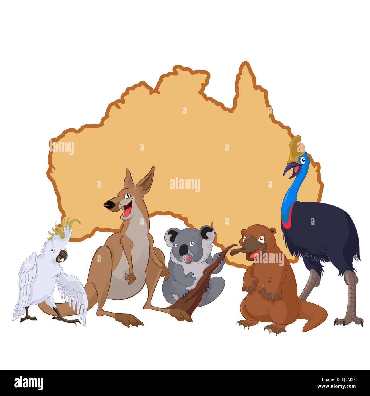 Vector image of Australia with cartoon animals Stock Photo
