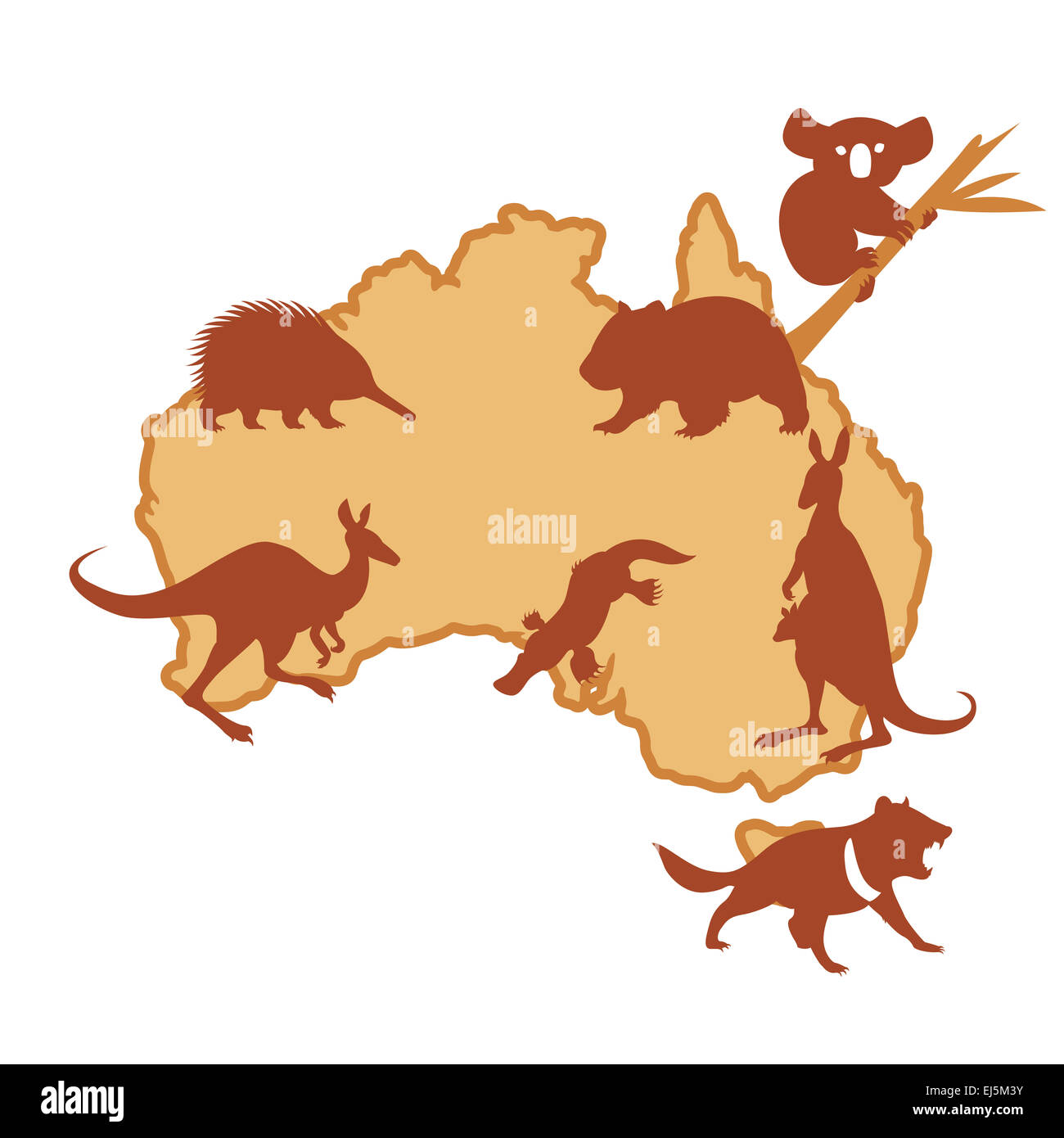 Vector image of Australis with silhouettes of animals Stock Photo