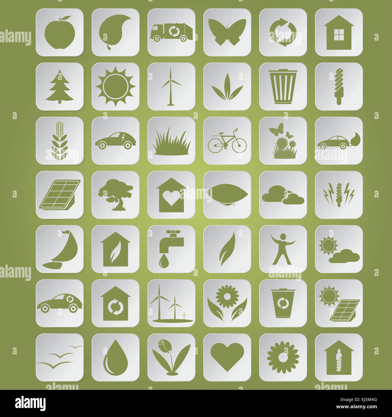 Vector image of green ecological icons on papers Stock Photo - Alamy