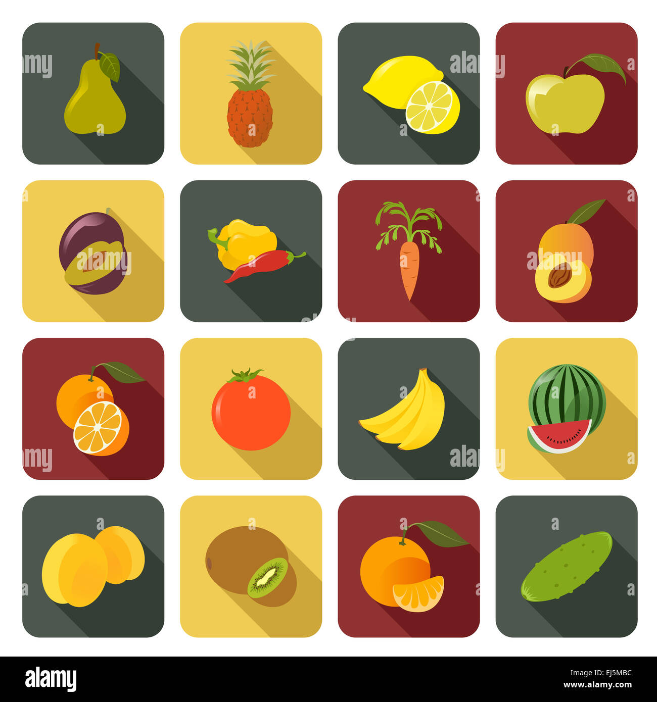 Vector image of collection of Fruit flat icons Stock Photo - Alamy