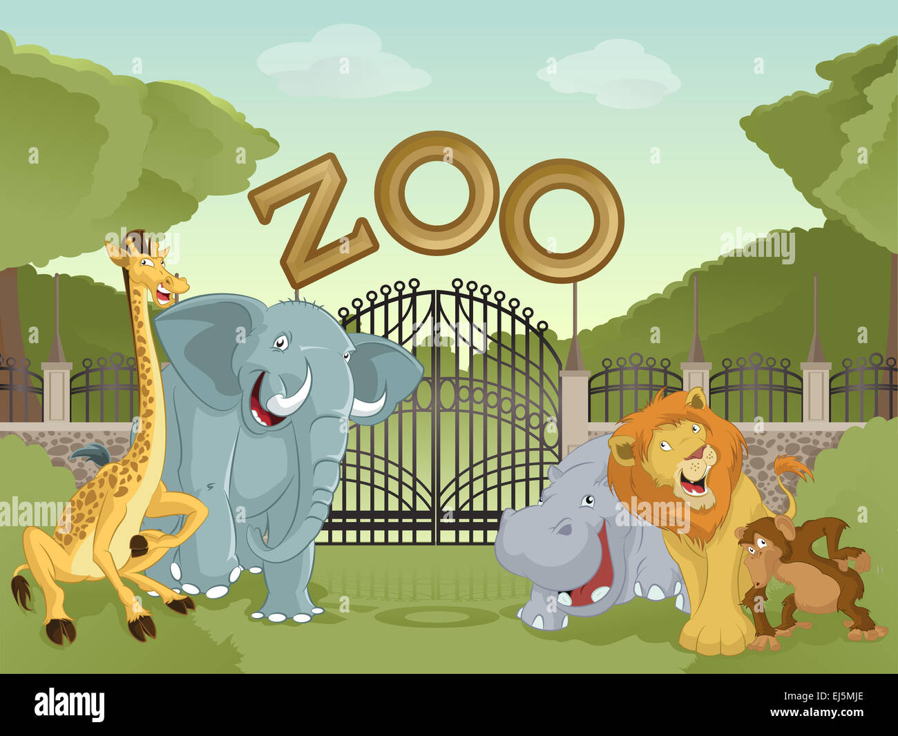 Vector image of cartoon zoo  with animals Stock Photo