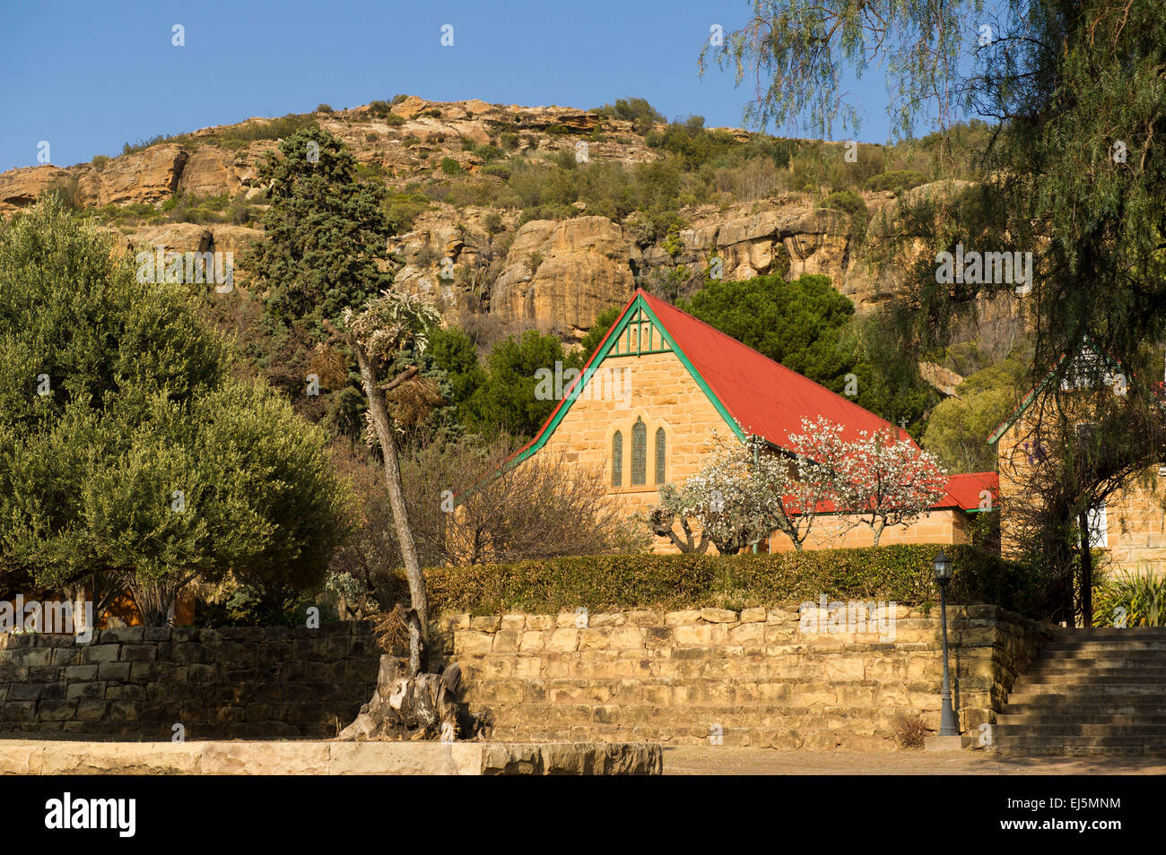 Sandstone buildings at Modderpoort Mission Station, Ladybrand, South Africa Stock Photo