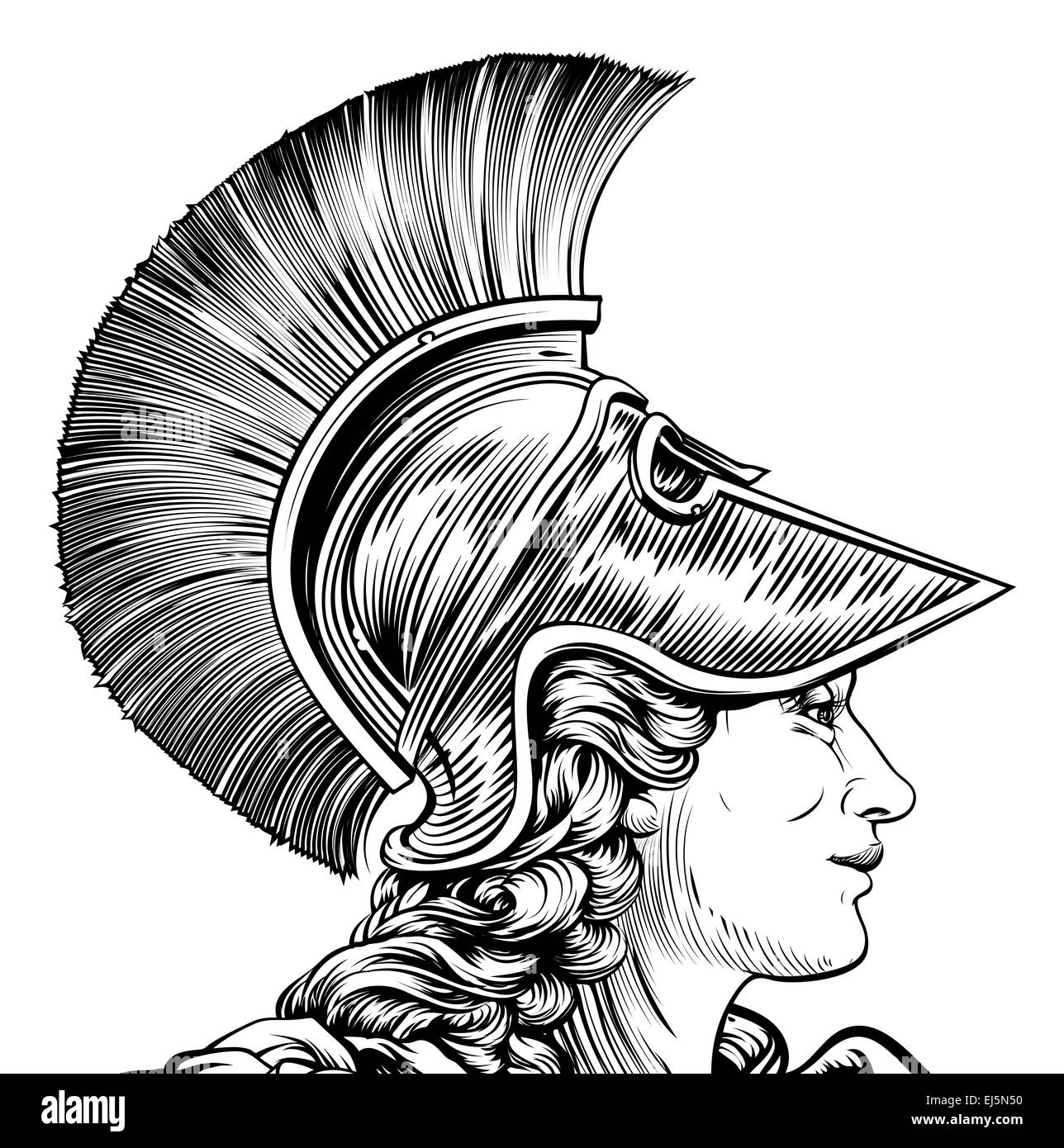 An ancient Greek warrior woman in vintage style. Possible Athena, Hera, or Britannia Stock Photo