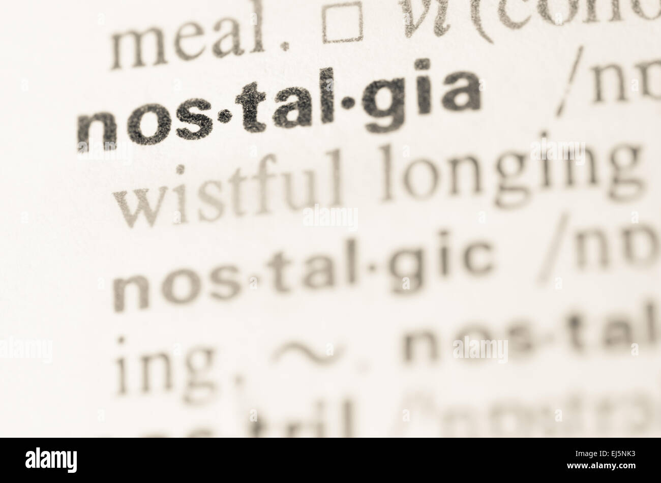 Definition of word nostalgia in dictionary Stock Photo