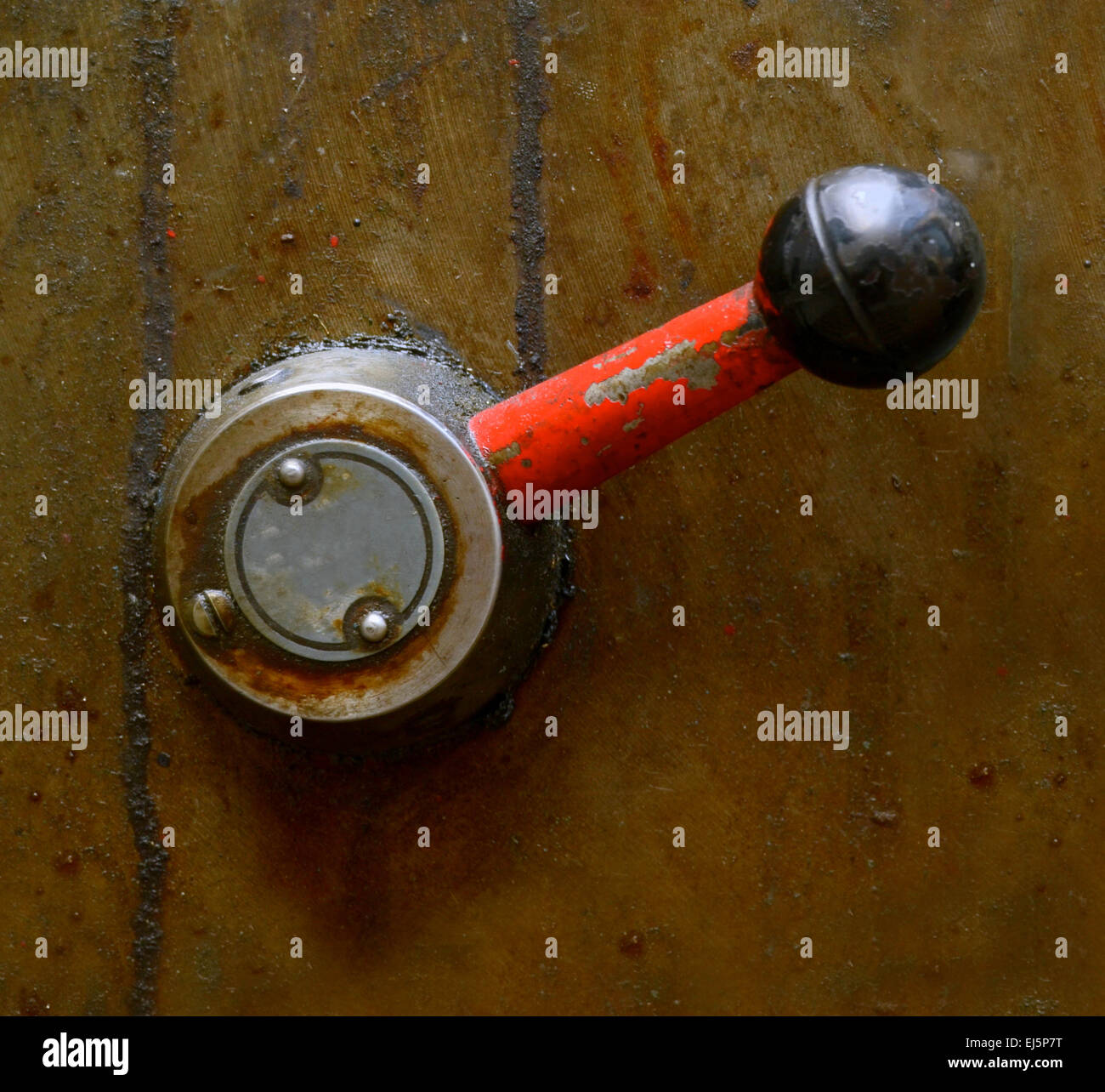 A Grungy Industrial Lever On Some Heavy Machinery Stock Photo