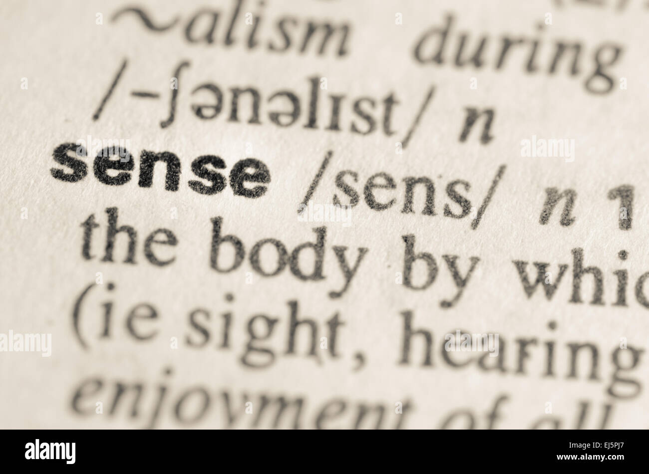 Definition of word sense  in dictionary Stock Photo