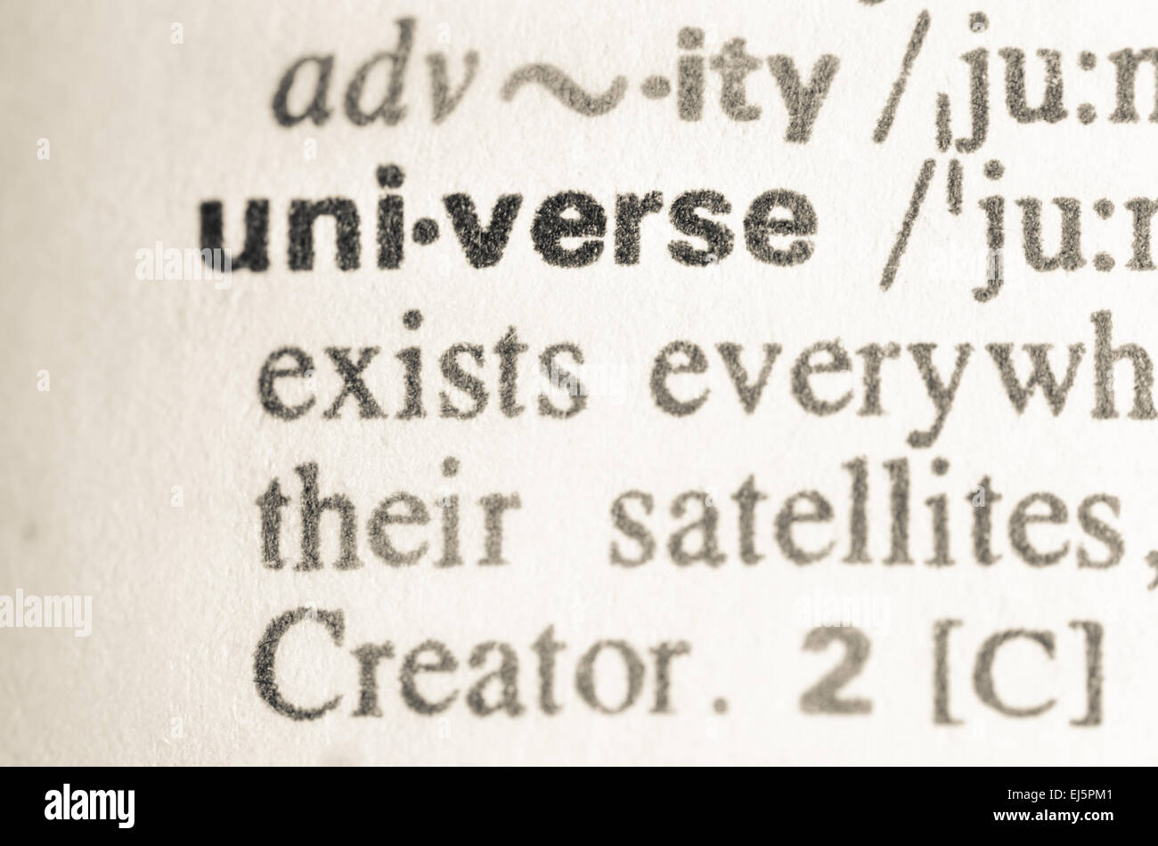 Definition of word universe in dictionary Stock Photo Alamy