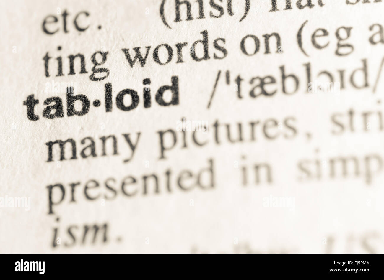 Definition of word tabloid in dictionary Stock Photo