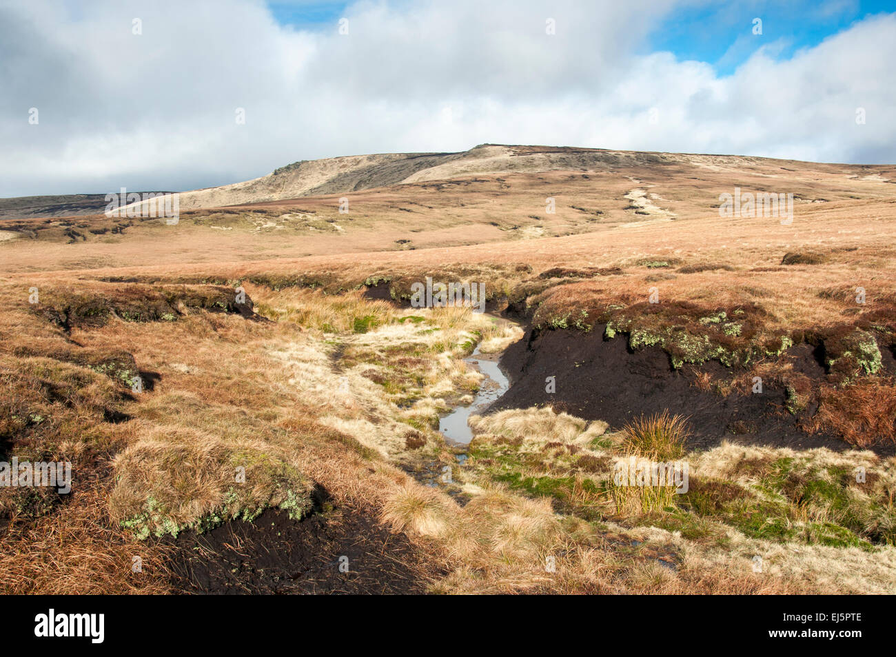Peaty landscape on Bleaklow above Glossop in the Peak District, Derbyshire. Stock Photo